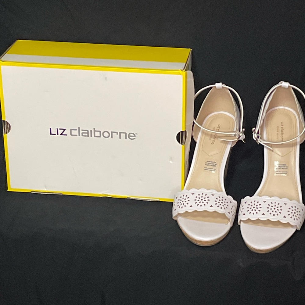 White Liz Claiborne wide width wedges.